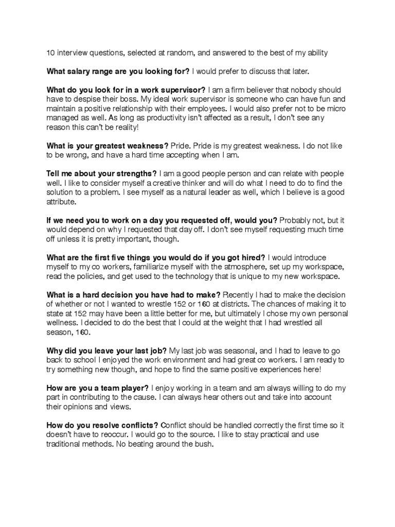 10 Interview Questions PDF Cognition Psychological Concepts