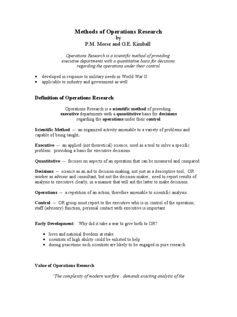 Morse and Kimball's Operations Research Methods | PDF | Scientific