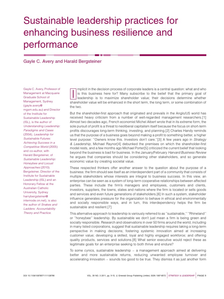 Sustainable Leadership | PDF | Corporate Social Responsibility | Employment