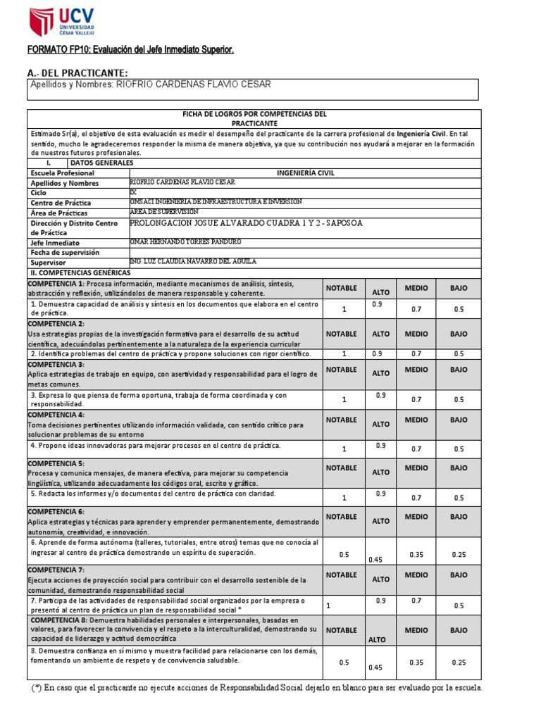 FORMATO FP10 - Evaluación Del Jefe Inmediato Superior | PDF ...