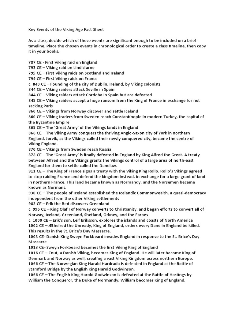 Viking Age Key Events Timeline | PDF | Vikings | Viking Age