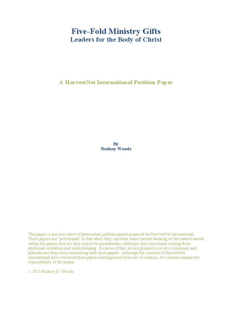 Five Fold Ministry Gifts Leaders For The Body Of Christ Pdf Elder