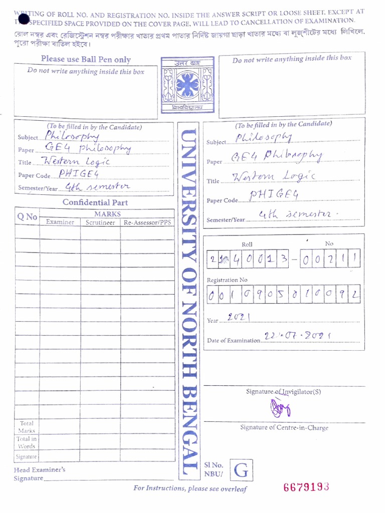 Exam Answer Script Instructions | PDF