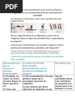 Planteamos Recomendaciones para Nuestra Práctica y Organizamos Las Orientaciones para de Actividad Física Saludable