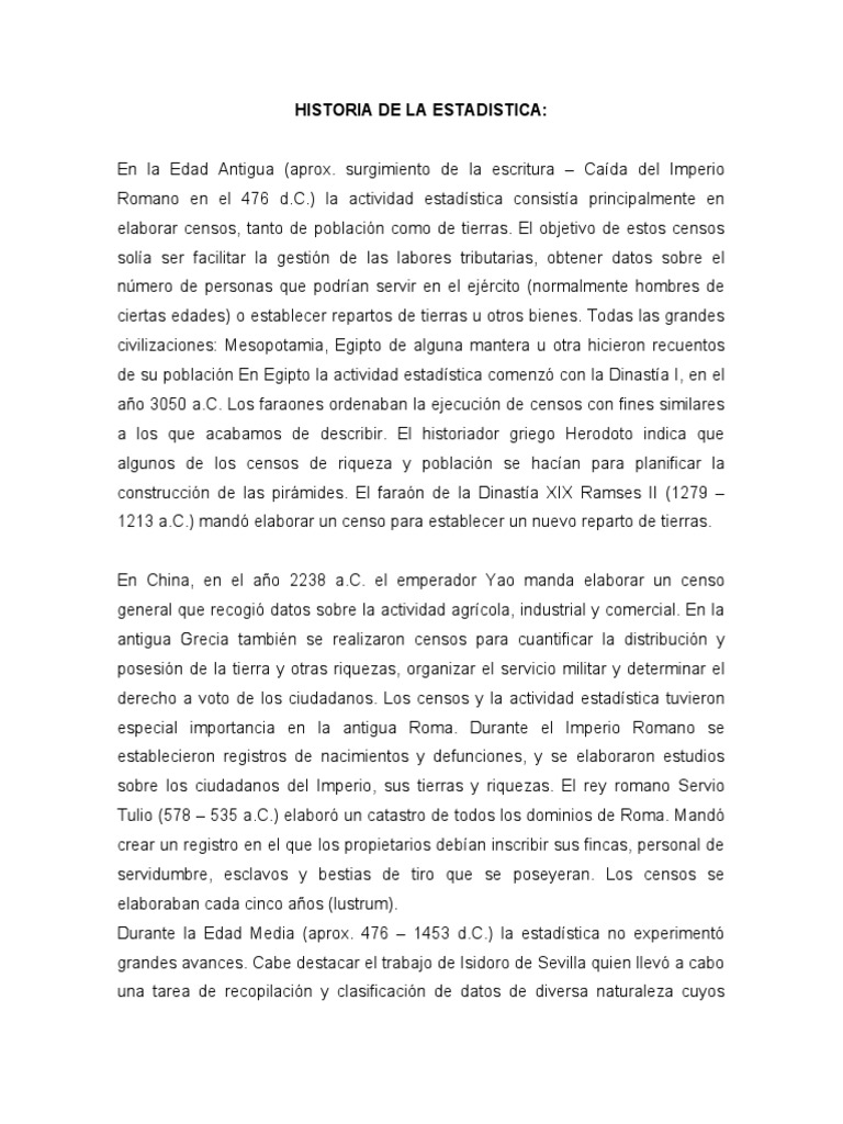 Evoluci n De La Estad stica A Lo Largo Del Tiempo PDF Estad sticas 