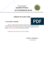 Certification: Office of The Municipal Mayor