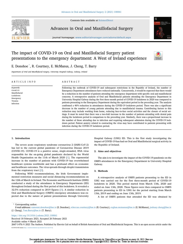 The Impact of COVID-19 On Oral and Maxillofacial Surgery Patient ...