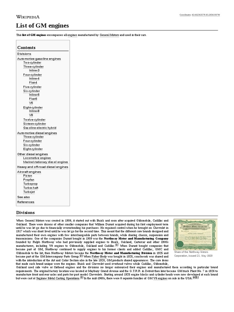 List of GM Engines PDF Industries Chevrolet