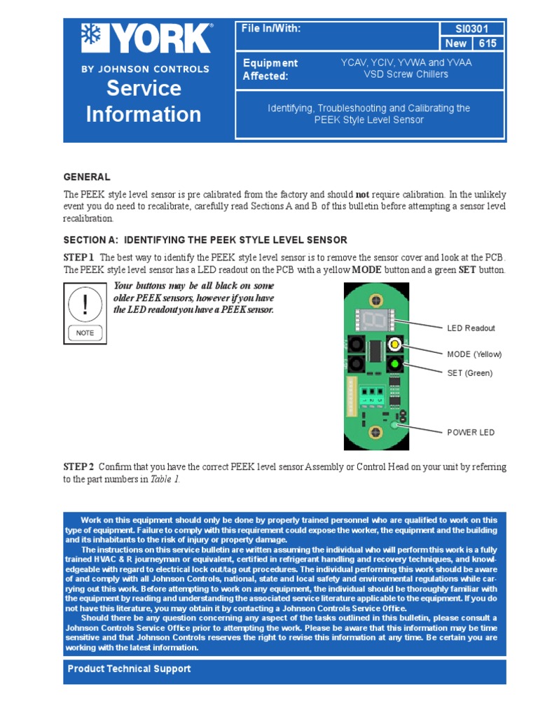 York Peek Style Refrigerant Level Sensor Calibration PDF Sensor