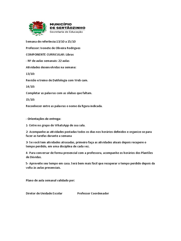 Plano de Aula Semanal 2 Semana Do 4 Bimestre | PDF | Carreira e Crescimento
