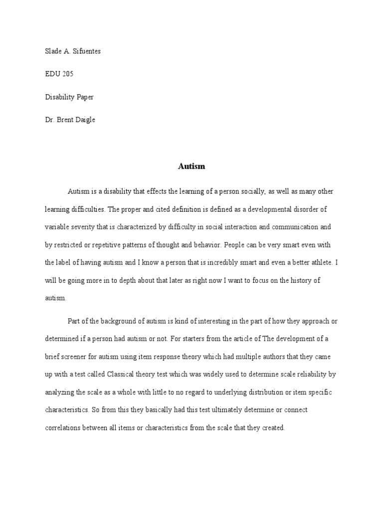 Autism Paper | Download Free PDF | Autism | Autism Spectrum