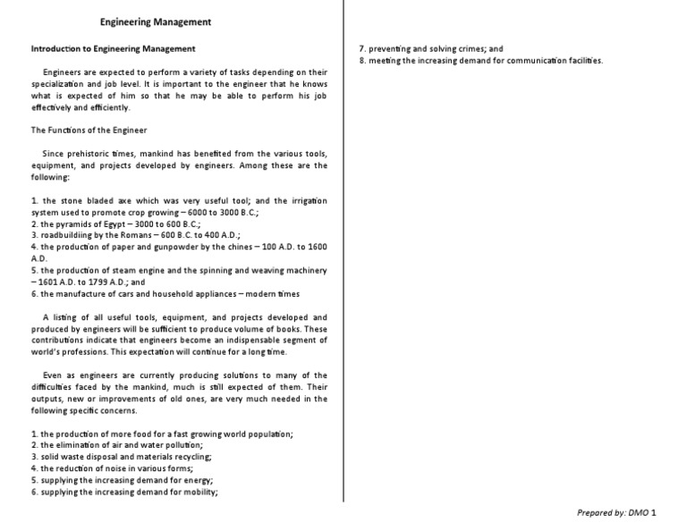 Engineering Management Notes Pdf | PFEH