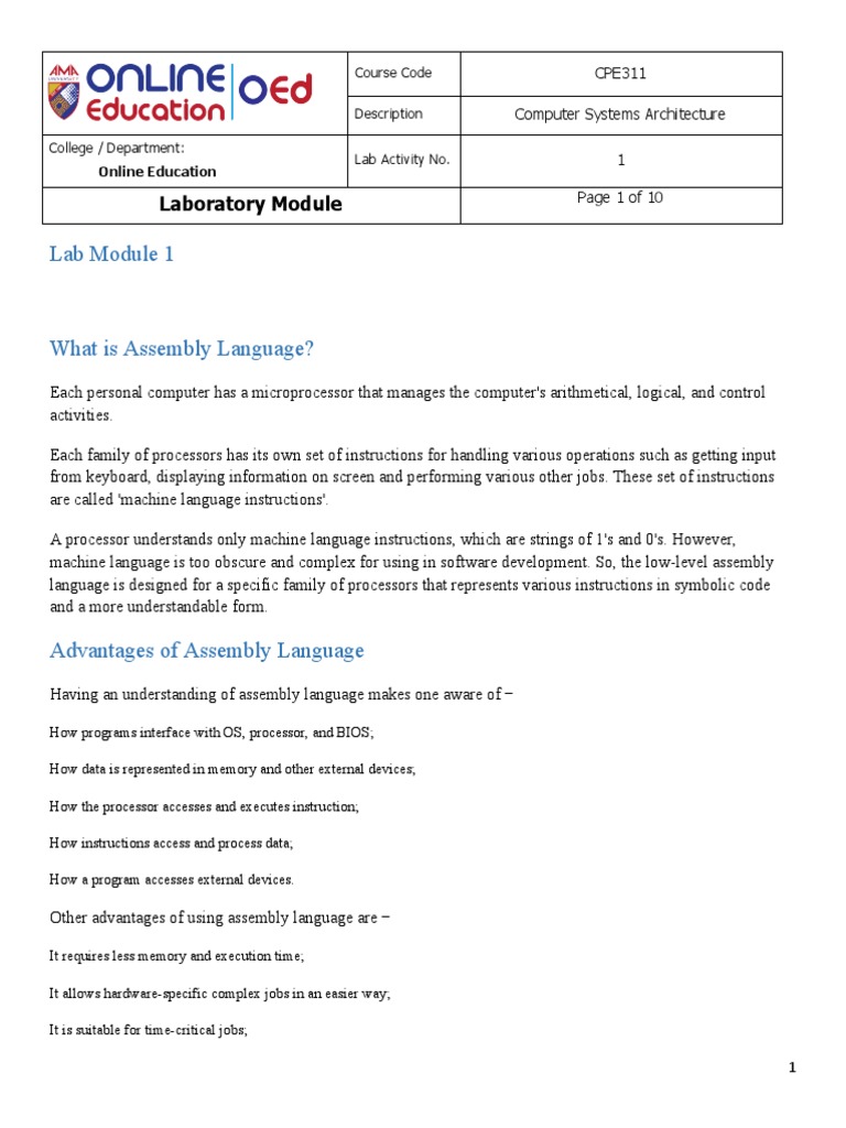 Lab Module 1 | PDF | Bit | Central Processing Unit