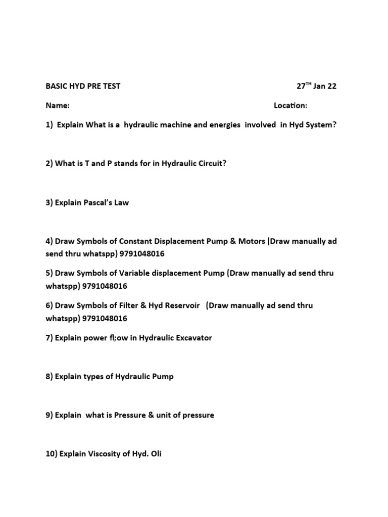 Hydraulic Systems Pre-Test Overview | PDF