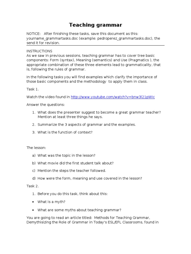 Teaching Grammar Project | PDF