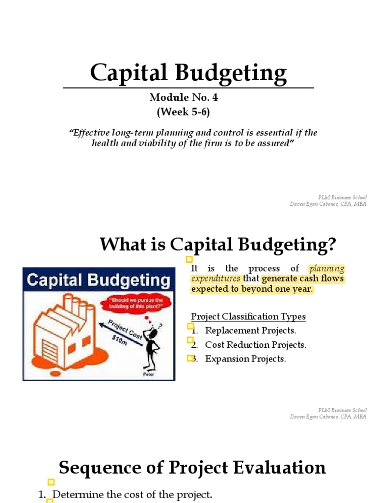 Capital Budgeting: Module No. 4 (Week 5-6) | PDF | Net Present Value ...