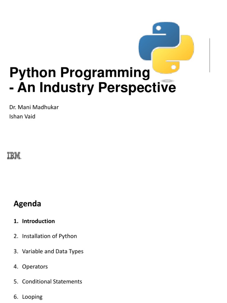 Python Programming - An Industry Perspective: Dr. Mani Madhukar Ishan ...