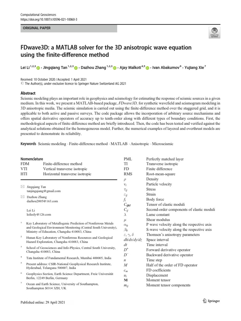 Fdwave3D: A Matlab Solver For The 3D Anisotropic Wave Equation Using ...