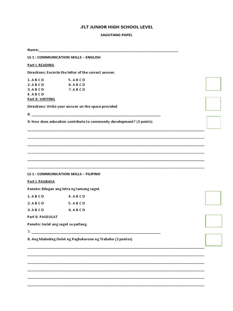 FLT Jhs Answer Sheet PDF Cognitive Science Cognition
