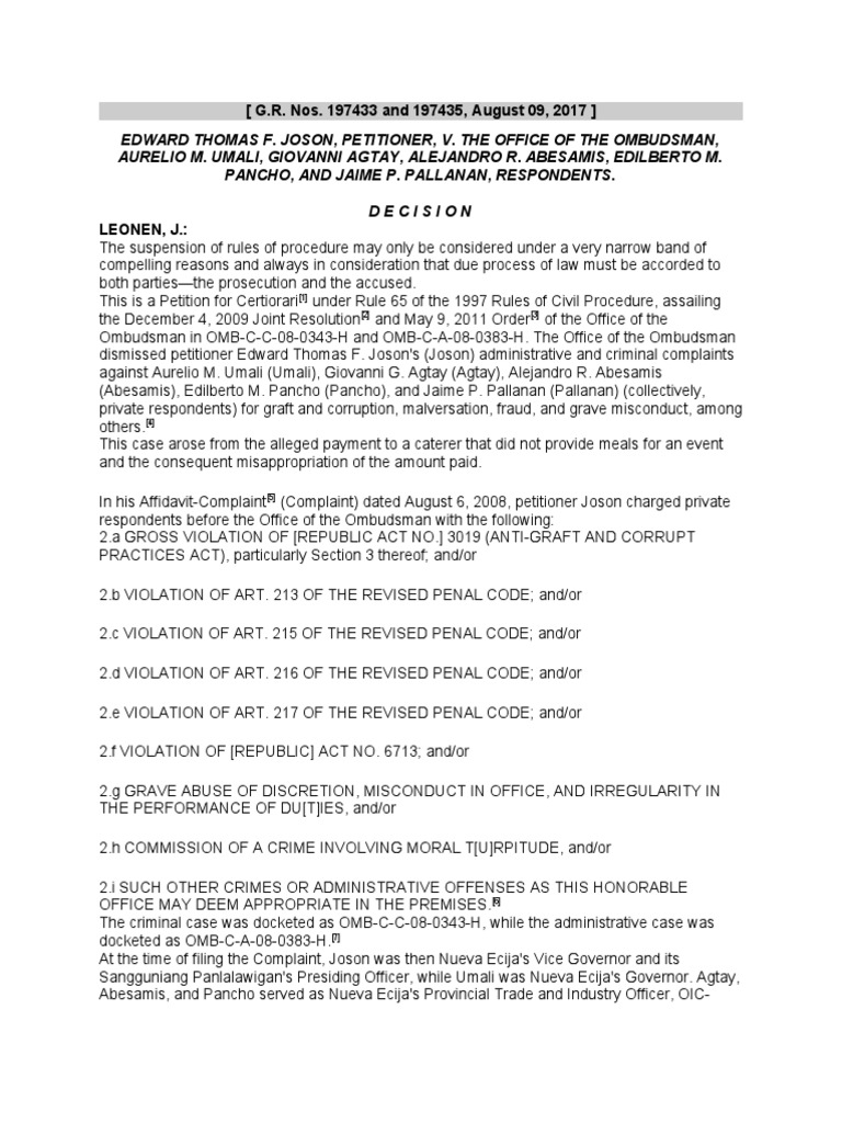 Joson vs. Ombudsman PDF Appeal Certiorari