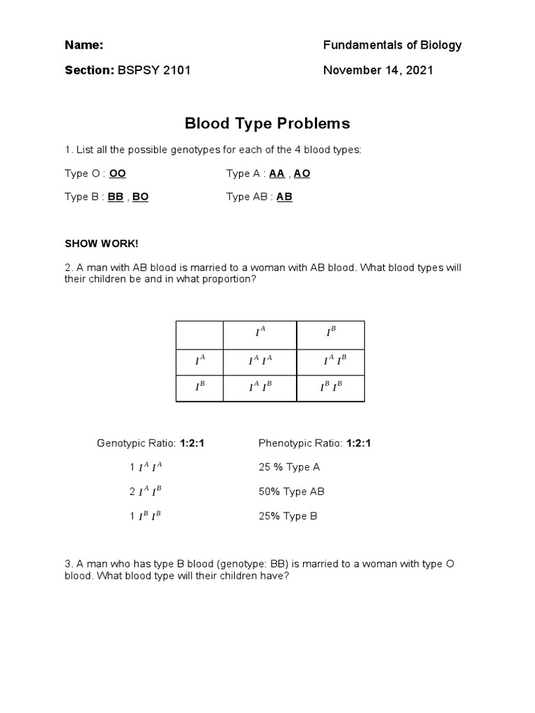 Blood Type Problems PDF Genotype Clinical Pathology