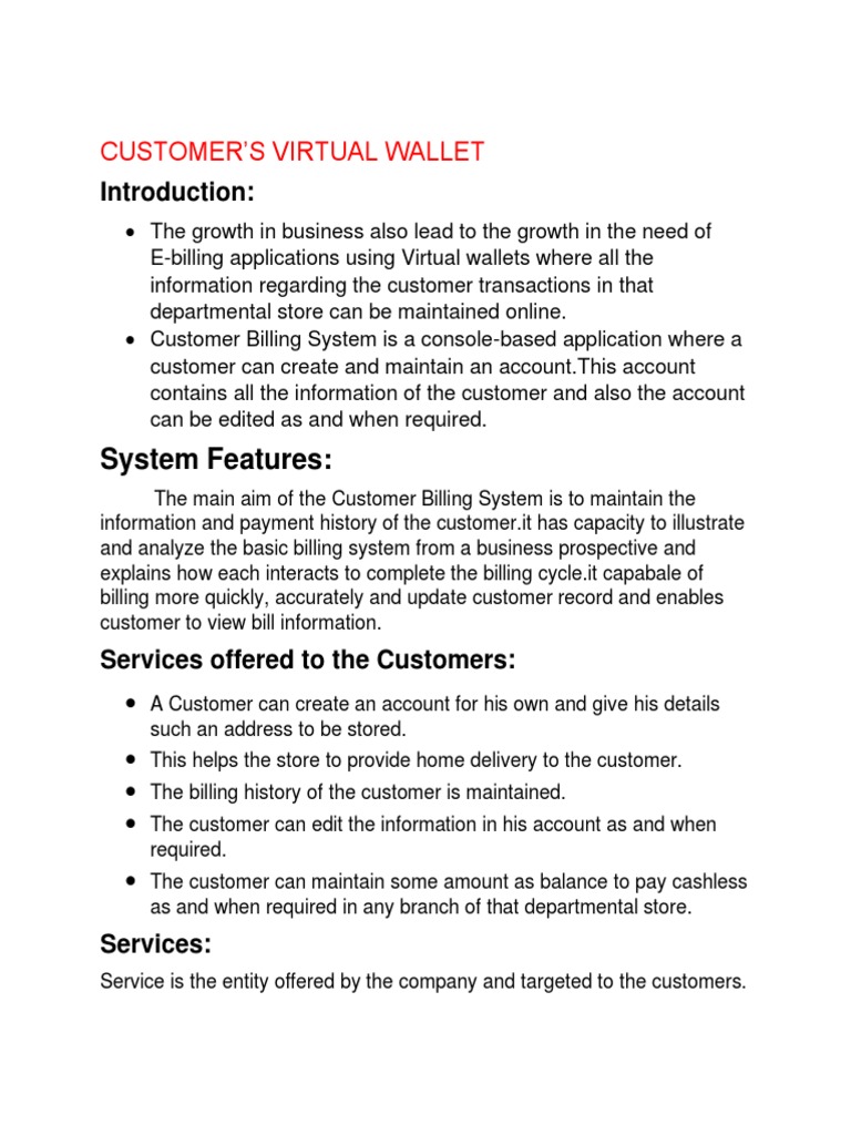 Customer Virtual Wallet System Overview | PDF | Finance & Money Management