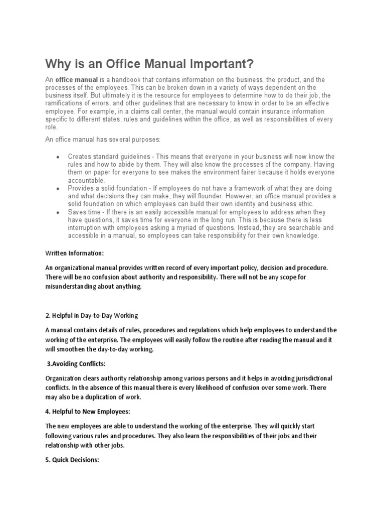 Why Is An Office Manual Important? 3.avoiding Conflicts PDF