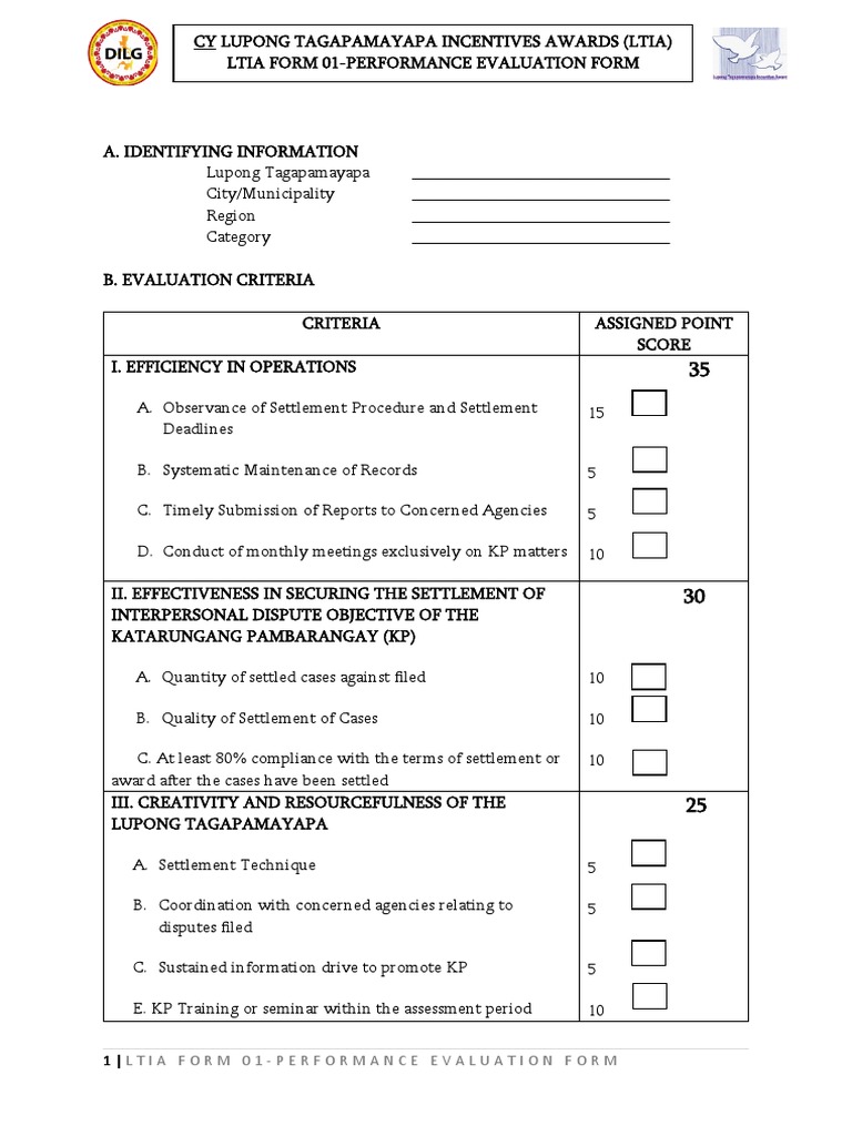 LTIA Performance Evaluation Guidelines | PDF | Performance Appraisal ...