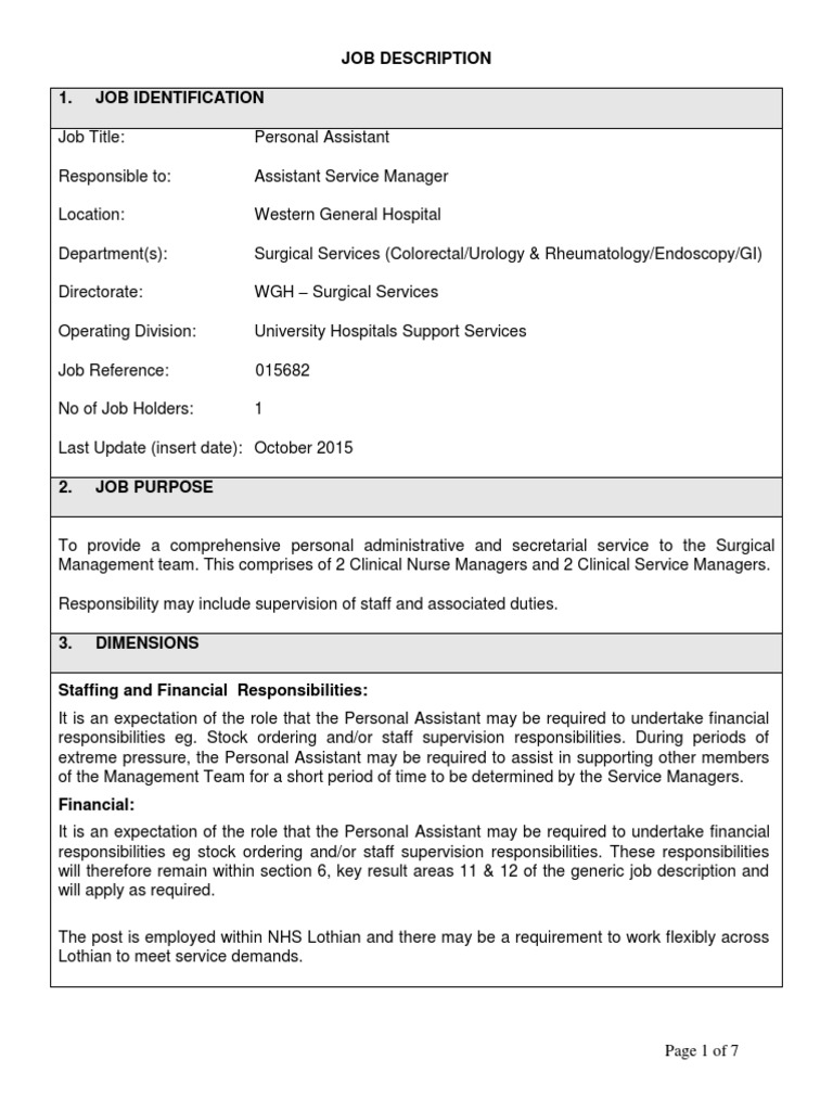 Lothian Job Description PDF Information Databases