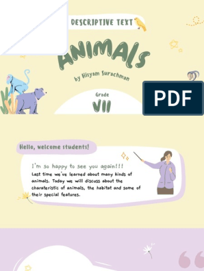 Materi Bahasa Inggris Kelas 7: Descriptive Text Animals | PDF | Lion |  Elephant
