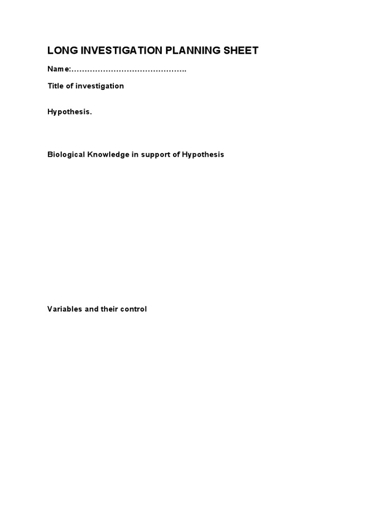 Planning Sheet For Long Investigation | PDF | Self-Improvement ...