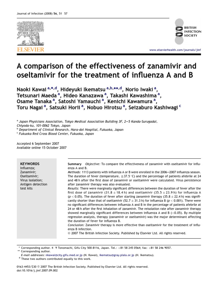 A Comparison Of The Effectivness Of Oseltamivir And Zanamivir For The Tratment Of Influenza A And B Influenza Influenza A Virus Subtype H1 N1