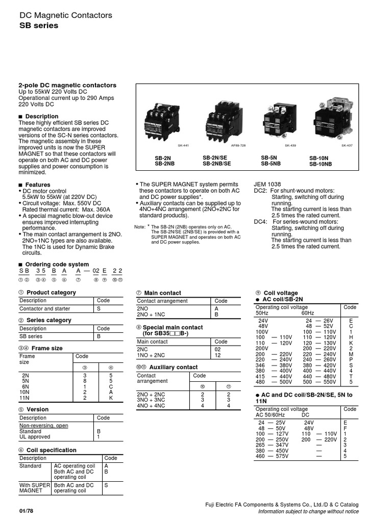 SB Series: DC Magnetic Contactors | PDF | Mains Electricity | Direct ...