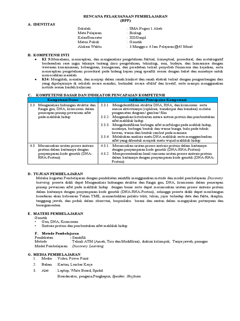 RPP Genetik Biologi Kelas XII Ganjil | PDF | Karier & Perkembangan ...