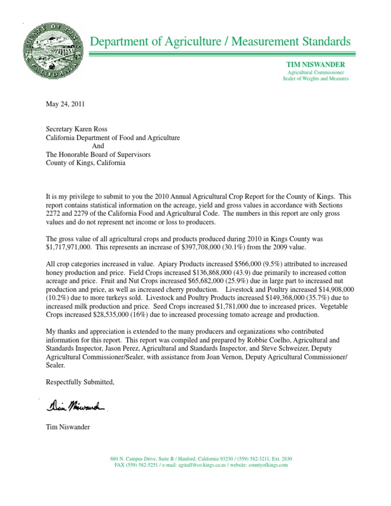 Letter 2010 | PDF | Agriculture | Food Industry