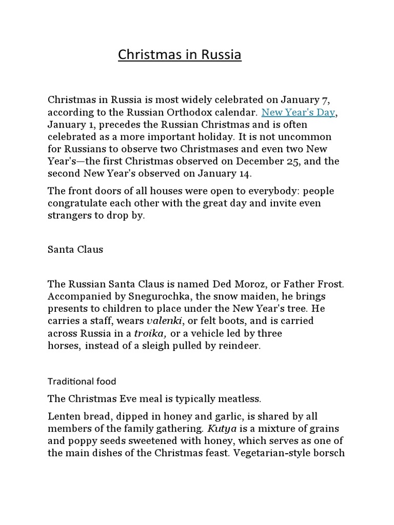 Christmas in Russia: New Year's Day | PDF