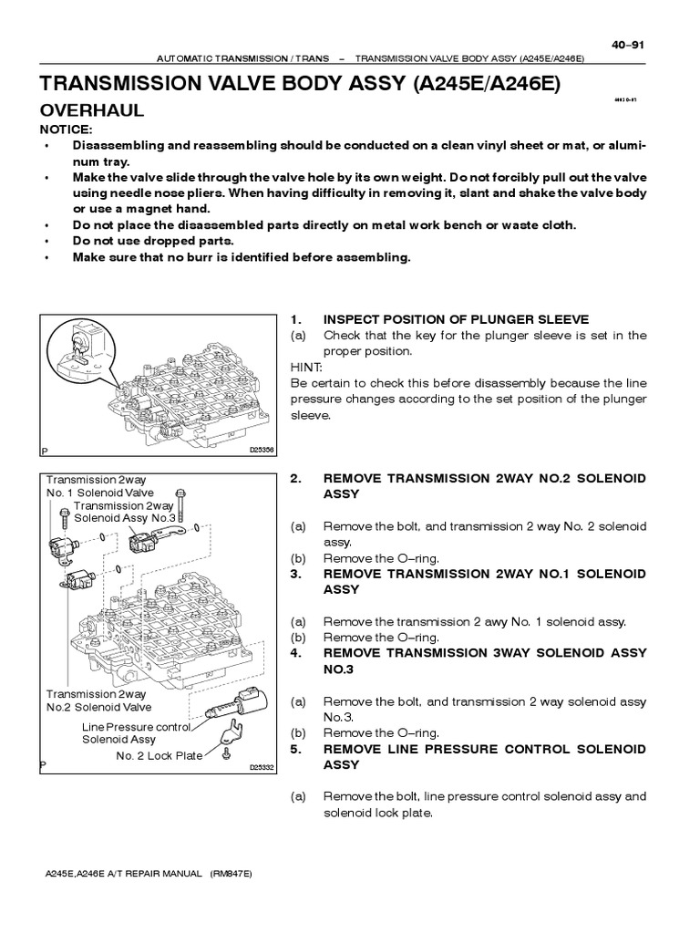 Transmission Valve Body Assy (A245E/A246E) : Overhaul | Download Free ...