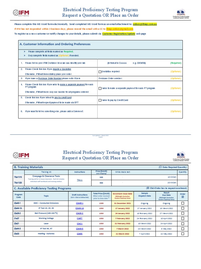 Electrical Proficiency Testing Order Form | PDF | Payments | Credit Card