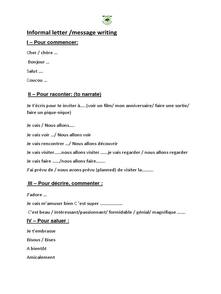 Écrire une lettre informelle en français | PDF