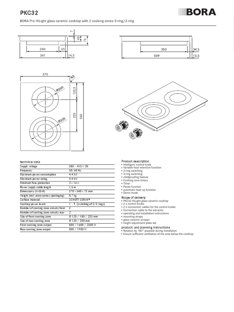 Bora Pro Hilight Glass Ceramic Cooktop With 2 Cooking Zones 3Ring/2
