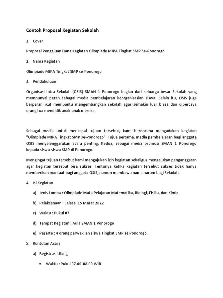 Contoh Proposal Kegiatan Sekolah | PDF