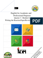 English For Academic and Professional Purposes: Quarter 3 - Module 6: Writing The Reaction Paper/Review/Critique