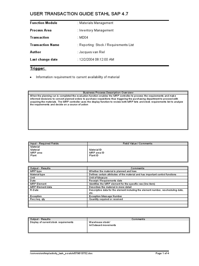 MD04 Stock Requirements List Guide | PDF | Information Technology ...