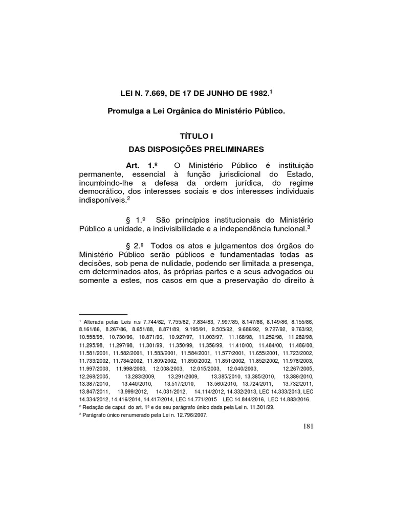 Lei Estadual 7669 82 Lei Orgânica Estadual Do MP RS | PDF | Promotor ...