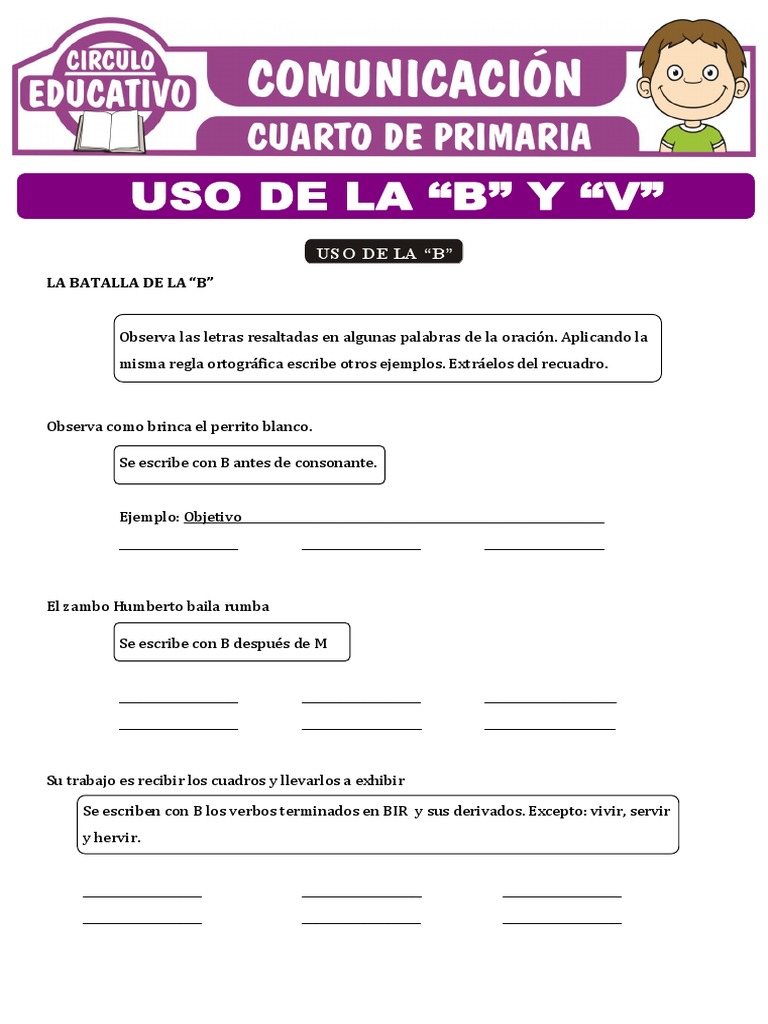 Uso de La B y V para Cuarto de Primaria | PDF | Lingüística