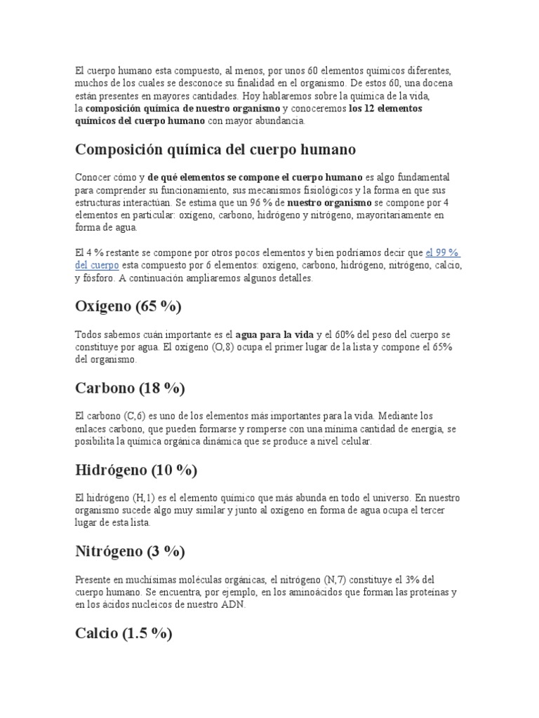 12 Elementos Químicos del Cuerpo Humano | PDF | Cuerpo humano | Química