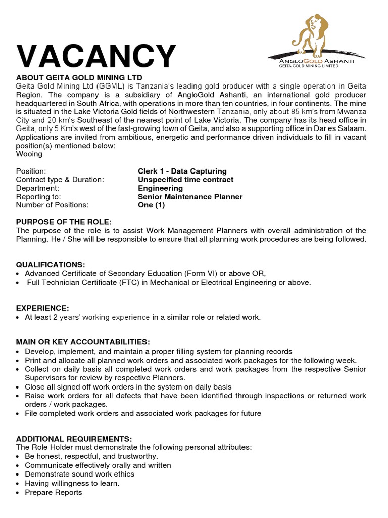 Clerk 1 Data Capturing Job Advert Feb 2022 PDF