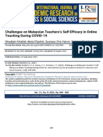 Challenges On Malaysian Teacherss Self Efficacy in Online Teaching During Covid 19