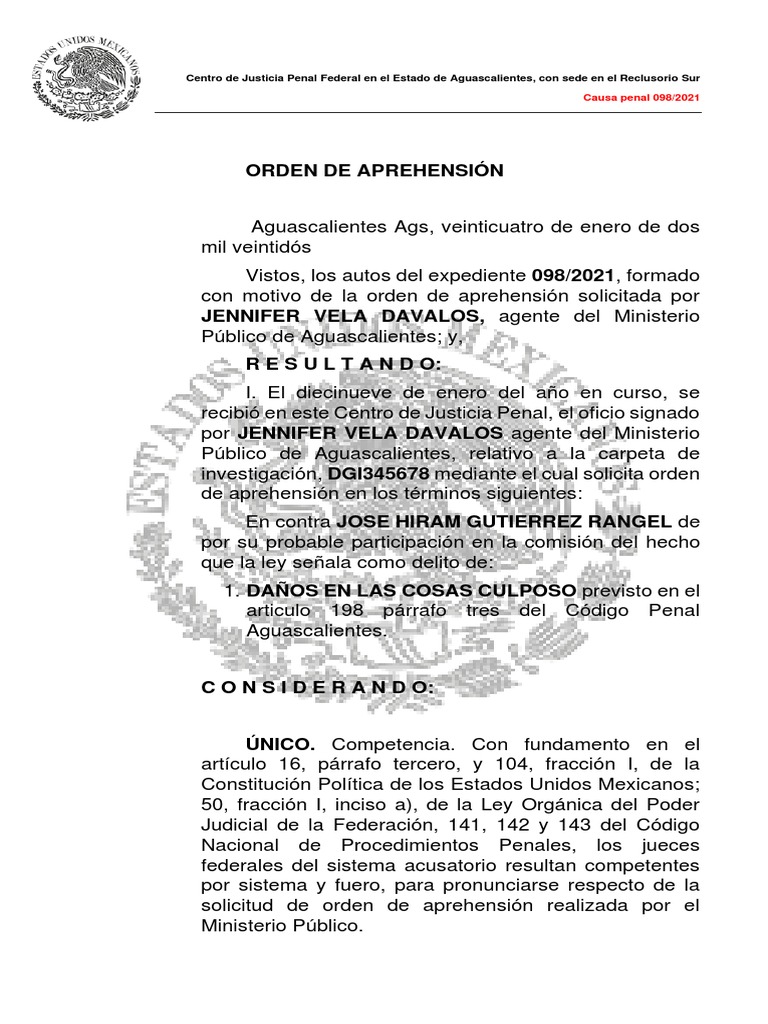 Orden de Aprehensión | PDF | Derecho penal | Queja
