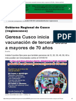 Geresa Cusco inicia vacunación de tercera dosis a mayores de 70 años